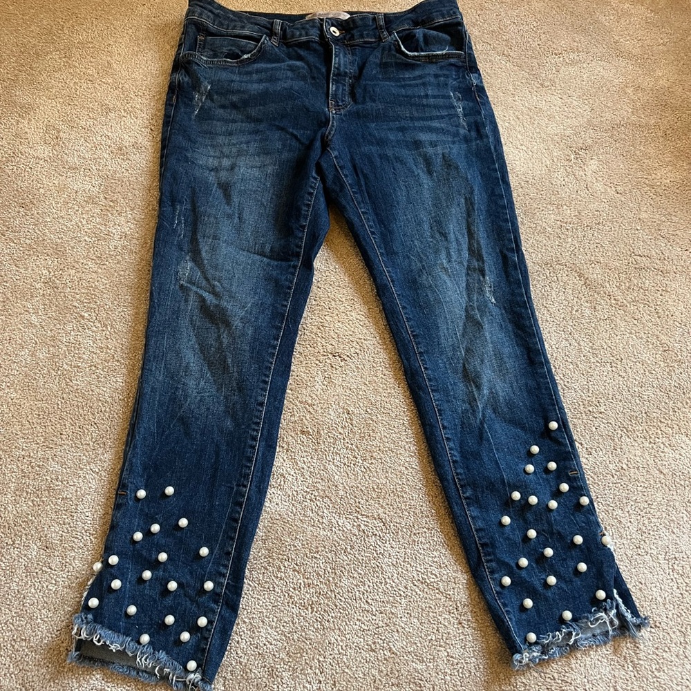 Zara Cropped Jeans with Pearls